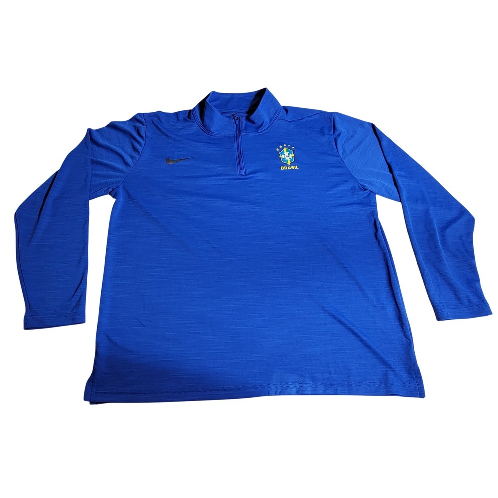 Nike Dri-FIT Brazil National Team Blue Quarter Zip Training Top Mens‎ Medium